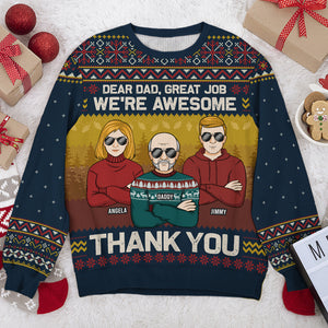 Merry Christmas & Thank You Dad We're Awesome - Family Personalized Custom Ugly Sweatshirt - Unisex Wool Jumper - Christmas Gift For Dad