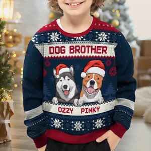 Merry Christmas, Dog Brother Dog Sister - Personalized Custom Unisex Ugly Christmas Sweatshirt, Wool Sweatshirt, All-Over-Print Sweatshirt - Gift For Dog Lovers, Pet Lovers, Christmas Gift