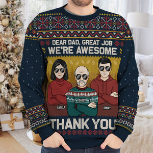 Merry Christmas & Thank You Dad We're Awesome - Family Personalized Custom Ugly Sweatshirt - Unisex Wool Jumper - Christmas Gift For Dad