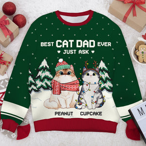 Best Cat Dad Ever - Personalized Custom Unisex Ugly Christmas Sweatshirt, Wool Sweatshirt, All-Over-Print Sweatshirt - Gift For Cat Lovers, Pet Lovers, Christmas New Arrival Gift