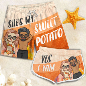 She's My Sweet Potato - Personalized Couple Beach Shorts - Gift For Couples, Husband Wife