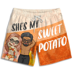 She's My Sweet Potato - Personalized Couple Beach Shorts - Gift For Couples, Husband Wife