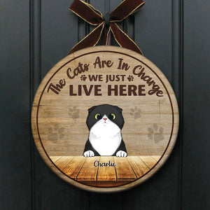 Cats Are In Charge - Funny Personalized Cat Door Sign.