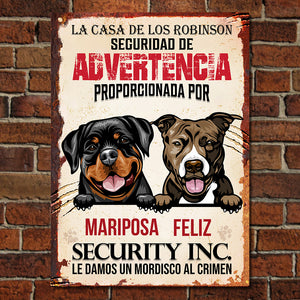 Le damos un mordisco al crimen Spanish - Funny Personalized Dog Metal Sign.