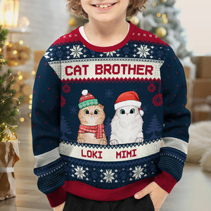 Merry Christmas, Cat Brother Cat Sister - Personalized Custom Unisex Ugly Christmas Sweatshirt, Wool Sweatshirt, All-Over-Print Sweatshirt - Gift For Cat Lovers, Pet Lovers, Christmas Gift