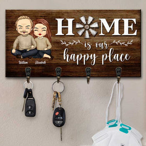 Home Is Our Happy Place - Personalized Key Hanger, Key Holder - Gift For Couples, Husband Wife