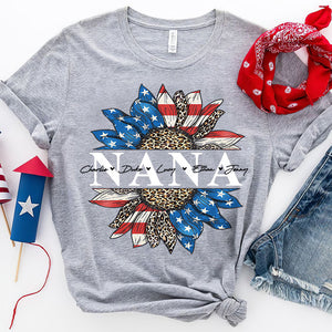 Patriotic Leopard Sunflower Nana  - Gift For 4th Of July - Personalized Unisex T-Shirt.