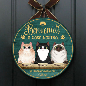 Benvenuto A Casa Mia - Divertente Cartello Personalizzato Per La Porta Del Gatto, Funny Personalized Cat Door Sign Italian.