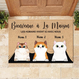 Bienvenue À La Maison French - Funny Personalized Cat Decorative Mat.