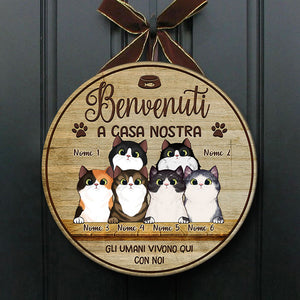 Benvenuto A Casa Mia - Divertente Cartello Personalizzato Per La Porta Del Gatto, Funny Personalized Cat Door Sign Italian.