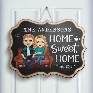 Home Sweet Home Chalk Board Style - Gift For Couples, Husband Wife, Personalized Shaped Wood Sign