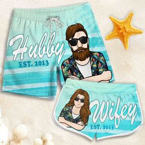 Hubby And Wifey - Personalized Couple Beach Shorts - Gift For Couples, Husband Wife