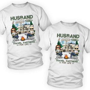 Husband & Wife, Travel Partners For Life - Personalized Matching Couple T-Shirt - Gift For Couple, Husband Wife, Anniversary, Engagement, Wedding, Marriage, Camping Gift
