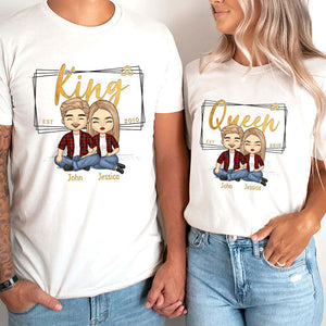 King & Queen Since - Personalized Matching Couple T-Shirt - Gift For Couple, Husband Wife, Anniversary, Engagement, Wedding, Marriage Gift