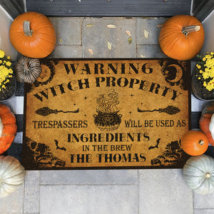 Warning Witch Property - Personalized Decorative Mat, Halloween Ideas..