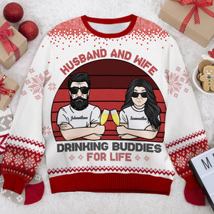 Husband And Wife Drinking Buddies - Gift For Couples, Personalized All-Over-Print Sweatshirt.