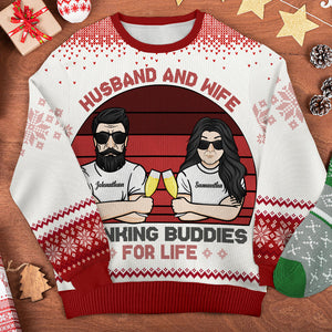 Husband And Wife Drinking Buddies - Gift For Couples, Personalized All-Over-Print Sweatshirt.