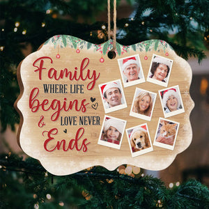 Family Life Begins And Love Never Ends - Personalized Custom Benelux Shaped Wood Christmas Ornament, Personalized Portrait Family Photo, Custom Photo Ornament - Upload Image, Gift For Family, Christmas Gift