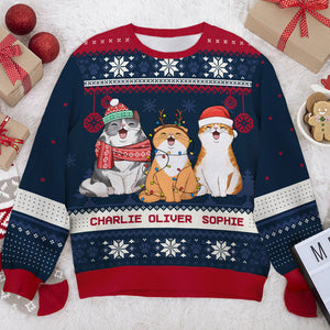 Christmas Cats - Personalized Custom Unisex Ugly Christmas Sweatshirt, Wool Sweatshirt, All-Over-Print Sweatshirt - Gift For Cat Lovers, Pet Lovers, Christmas Gift