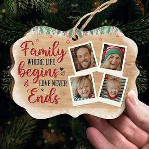 Family Life Begins And Love Never Ends - Personalized Custom Benelux Shaped Wood Christmas Ornament, Personalized Portrait Family Photo, Custom Photo Ornament - Upload Image, Gift For Family, Christmas Gift