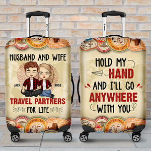 Hold My Hand - Personalized Luggage Cover - Gift For Couples, Husband Wife