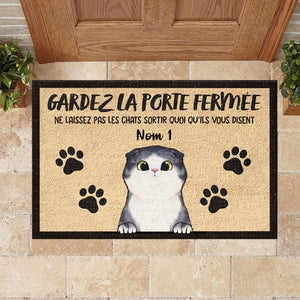 Gardez La Porte Fermée French - Funny Personalized Cat Decorative Mat (WT).