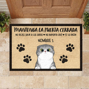 Mantenga La Puerta Cerrada Spanish - Funny Personalized Cat Decorative Mat (WT).