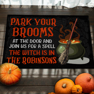 Park Your Brooms And Join Us For A Spell - Personalized Decorative Mat, Halloween Ideas..