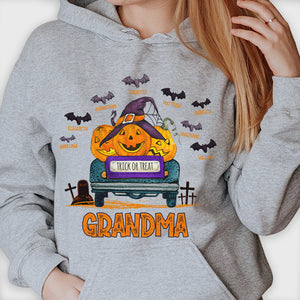 Trick Or Treat - Grandma With Little Bats - Personalized Unisex T-Shirt, Halloween Ideas..