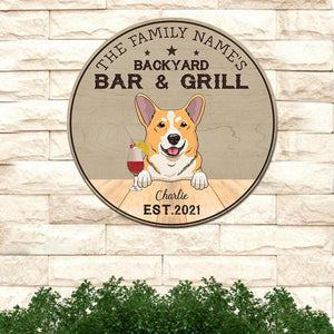 Dog Backyard Bar & Grill - Funny Personalized Dog Wood Sign.