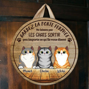 Gardez La Porte Fermée - Plaque De Porte Humoristique De Chien À Personnaliser, Funny Personalized Cat Door Sign French.