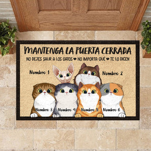 Mantenga La Puerta Cerrada Spanish - Funny Personalized Cat Decorative Mat.