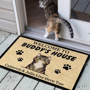 Personalized Welcome to Cat's House - Funny Personalized Cat Decorative Mat (WW).