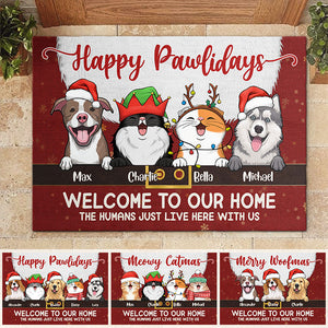 Happy Pawlidays Welcome To Our Home - Dog & Cat Personalized Custom Decorative Mat -  Christmas Gift For Pet Owners, Pet Lovers