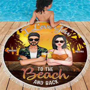 To The Beach And Back - Personalized Round Beach Towel - Gift For Couples, Husband Wife