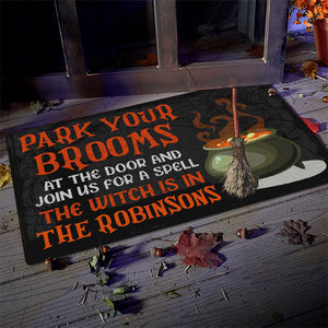 Park Your Brooms And Join Us For A Spell - Personalized Decorative Mat, Halloween Ideas..