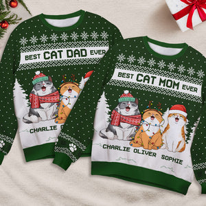 Merry Christmas Best Cat Mom Cat Dad - Cat Personalized Custom Ugly Sweatshirt - Unisex Wool Jumper - Christmas Gift For Pet Owners, Pet Lovers