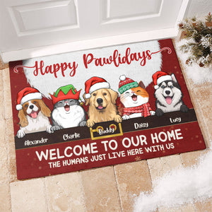 Happy Pawlidays Welcome To Our Home - Dog & Cat Personalized Custom Decorative Mat -  Christmas Gift For Pet Owners, Pet Lovers