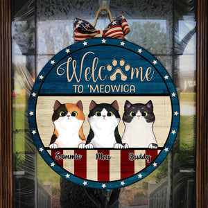 Welcome To 'Meowica - Funny Personalized Cat Door Sign.