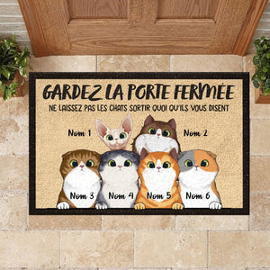 Gardez La Porte Fermée French - Funny Personalized Cat Decorative Mat (WT).