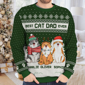 Merry Christmas Best Cat Mom Cat Dad - Cat Personalized Custom Ugly Sweatshirt - Unisex Wool Jumper - Christmas Gift For Pet Owners, Pet Lovers