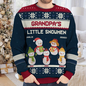 Grandma's Little Snowmen - Family Personalized Custom Ugly Sweatshirt - Unisex Wool Jumper - Christmas Gift For Grandma, Grandparents