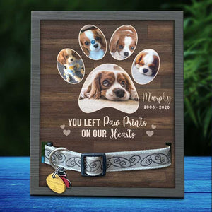 You Left Paw Prints On Our Hearts - Personalized Memorial Pet Loss Sign (11x9 inches).