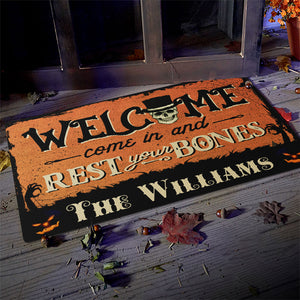 Come In And Rest Your Bones - Personalized Decorative Mat, Halloween Ideas..