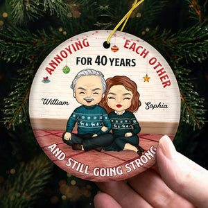 We're Still Annoying Each Other This Christmas - Personalized Custom Round Shaped Ceramic Christmas Ornament - Gift For Couple, Husband Wife, Anniversary, Engagement, Wedding, Marriage Gift, Christmas Gift