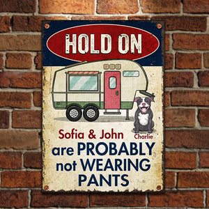 Hold On - We Are Probably Not Wearing Pants - Personalized Metal Sign.