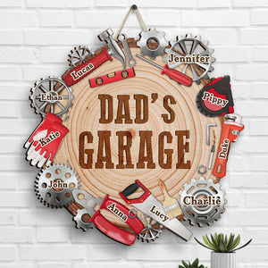 Welcome To Dad's Garage - Gift For Dad, Grandpa - Personalized Shaped Wood Sign
