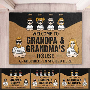 Welcome To Grandpa & Grandma's House, Grandchildren Spoiled Here - Gift For Couples, Husband Wife - Personalized Decorative Mat