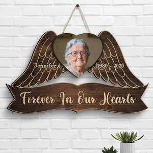 Forever In Our Hearts - Upload Image, Personalized Shaped Wood Sign