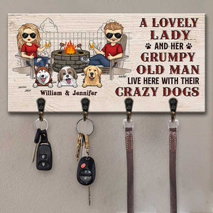 A Lovely Lady And Her Grumpy Old Man Live Here With Their Crazy Dogs - Personalized Key Hanger, Key Holder - Gift For Couples, Husband Wife